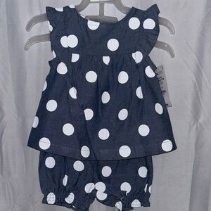 2 piece Carters Lt denim Blue color and White Polka Dot Diaper Cover Set NWT